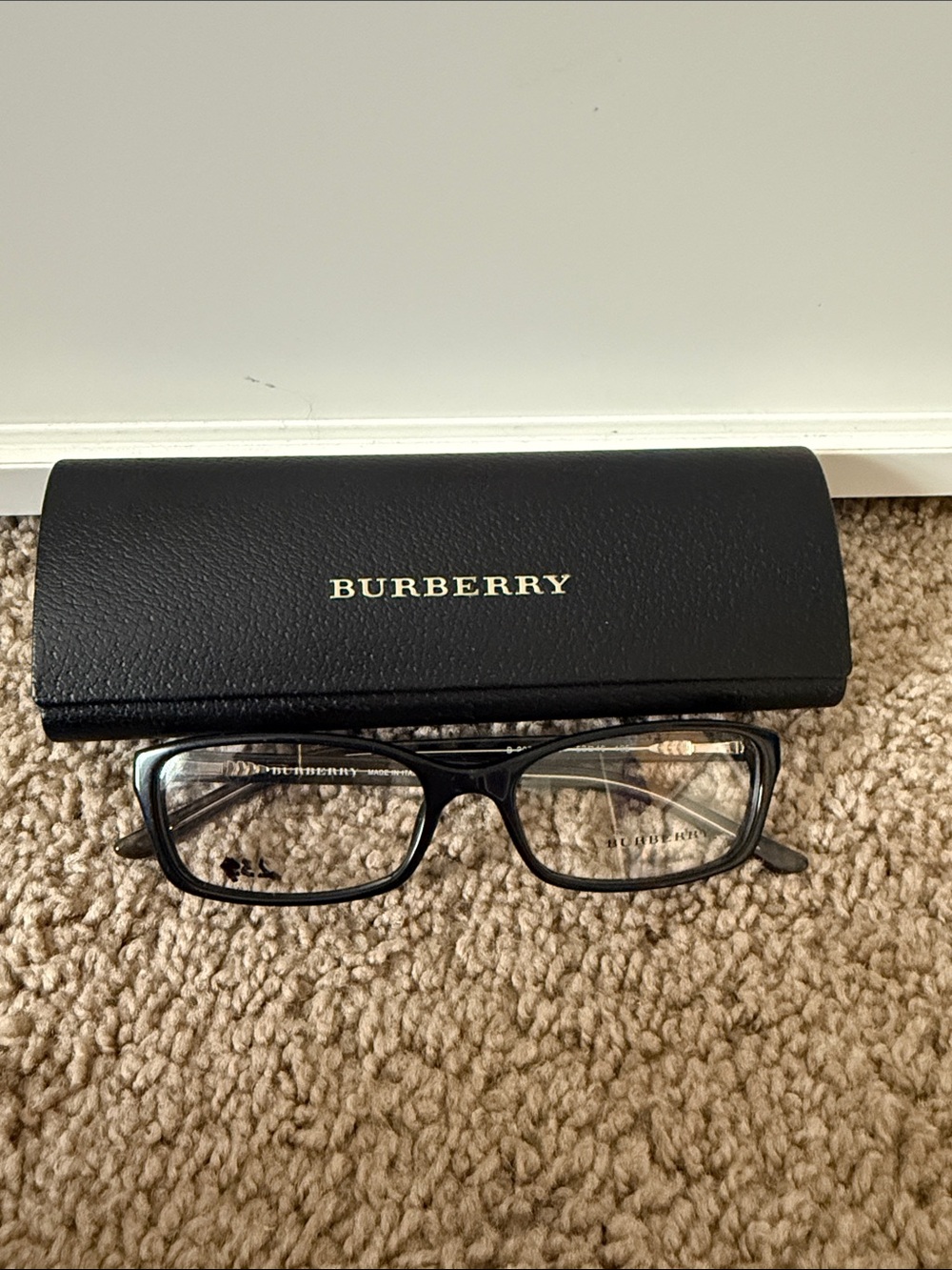 Burberry Black Rectangular Men's eyeGlasses with Logo Case